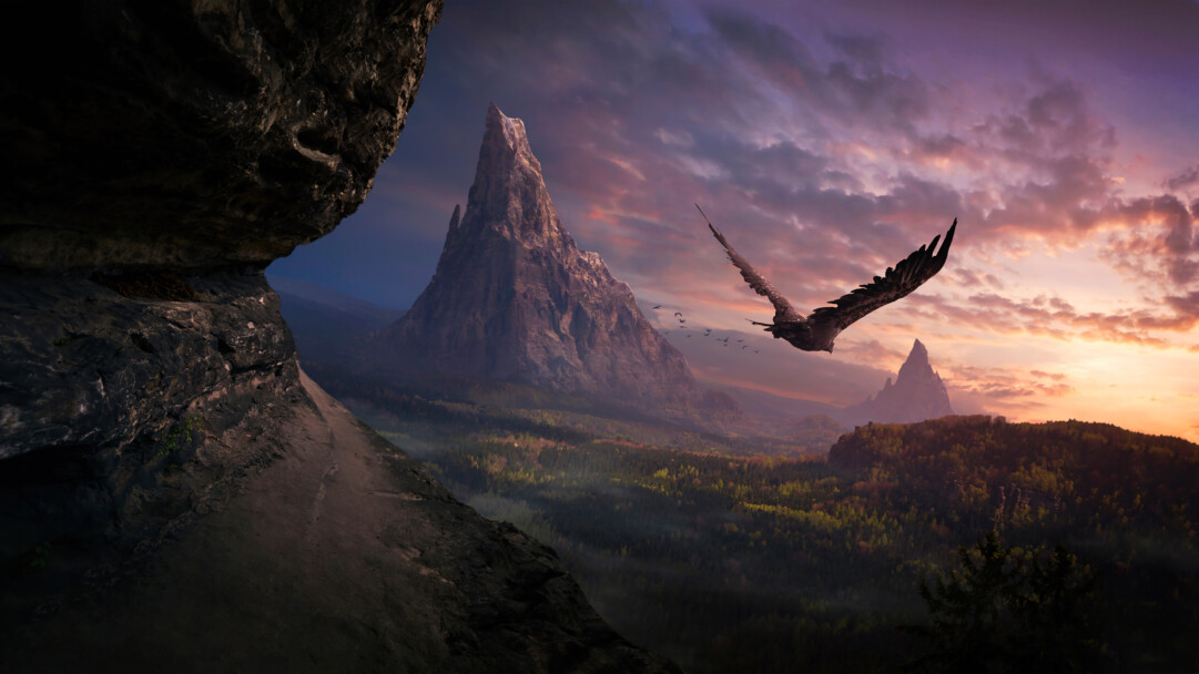 Experience the majesty of wildlife with this stunning 4K wallpaper featuring a soaring eagle in a beautiful mountain scenery. The scenic view showcases the unique beauty of nature and the seamless blend of colors.