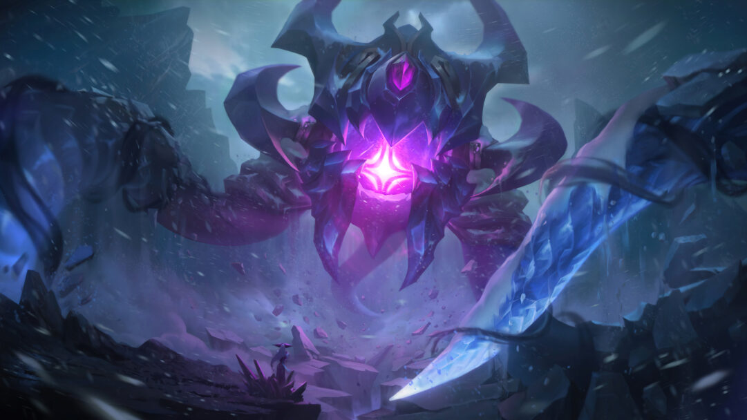 A stunning 4K desktop wallpaper featuring the Blackfrost Vel'Koz skin from League of Legends.