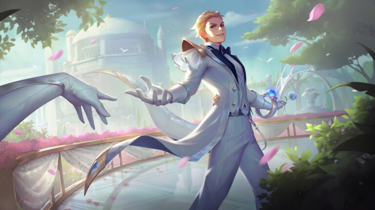 4K wallpaper features the stunning splash art of the Crystal Rose Ezreal skin in League of Legends Wild Rift.