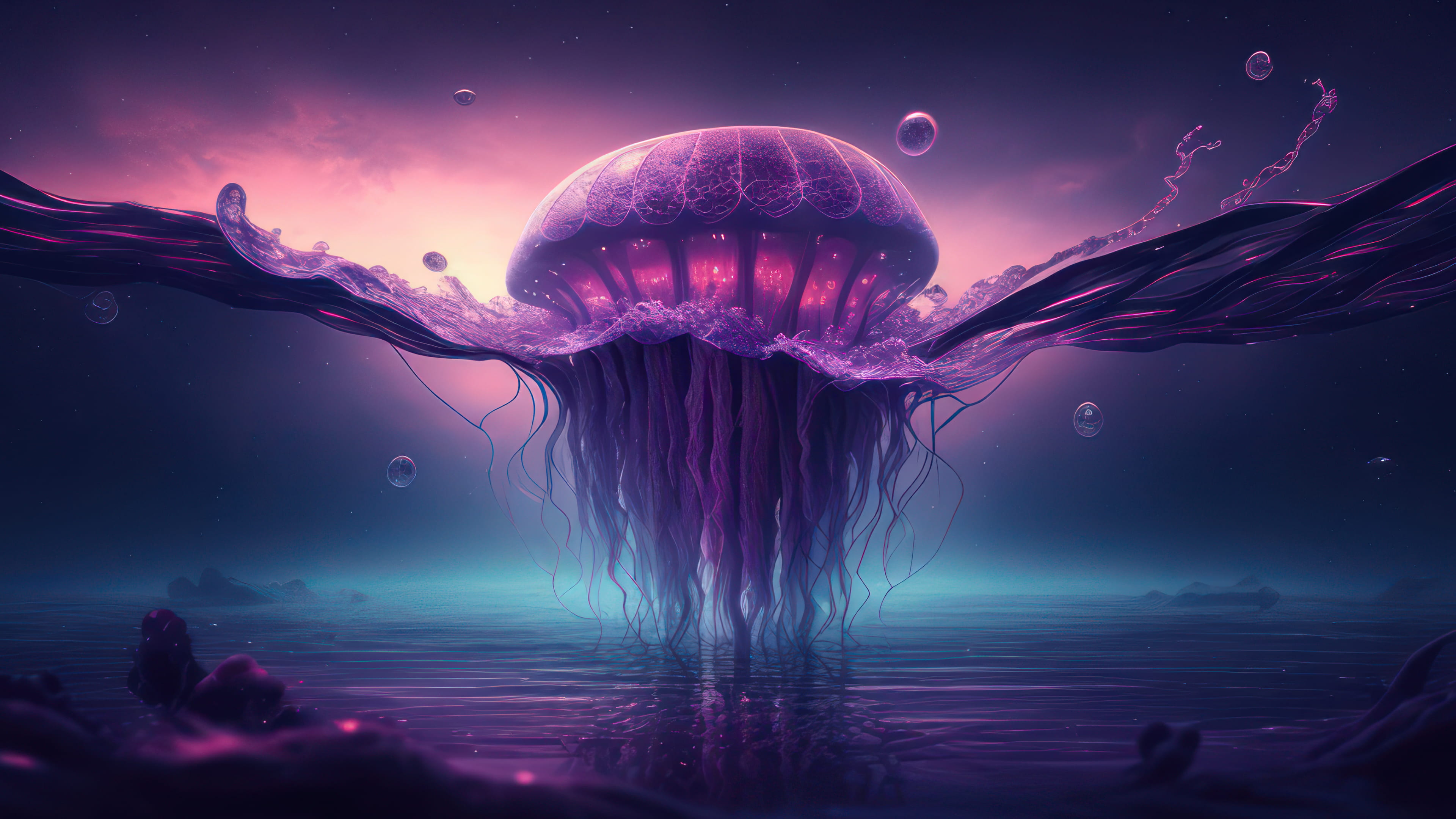 graceful purple jellyfish in the deep water ai generated 4k desktop wallpaper