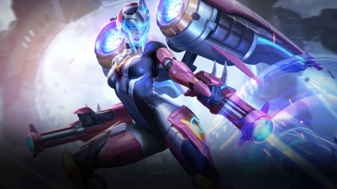 4K desktop wallpaper featuring the Kai'Sa Bullet Angel Rose Quartz Chroma LoL skin.