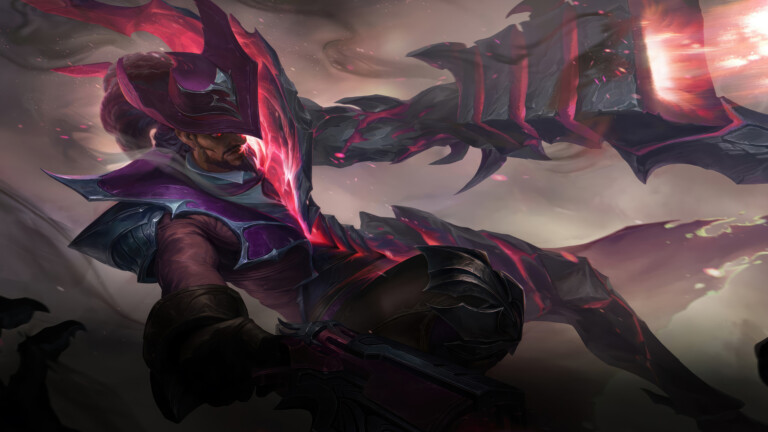 4K wallpaper featuring Lucian in his High Noon Rose Quartz Chroma skin from the game League of Legends.