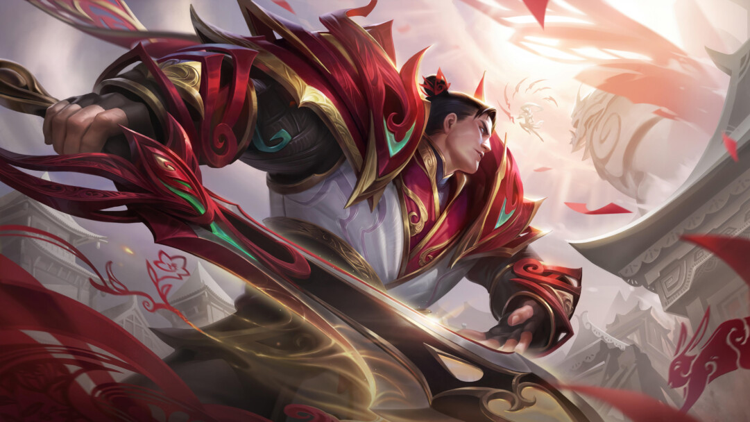 League of Legends 4K wallpaper featuring the Mythic Garen skin splash art, depicting Garen standing with his sword and shield in a battle-ready pose.