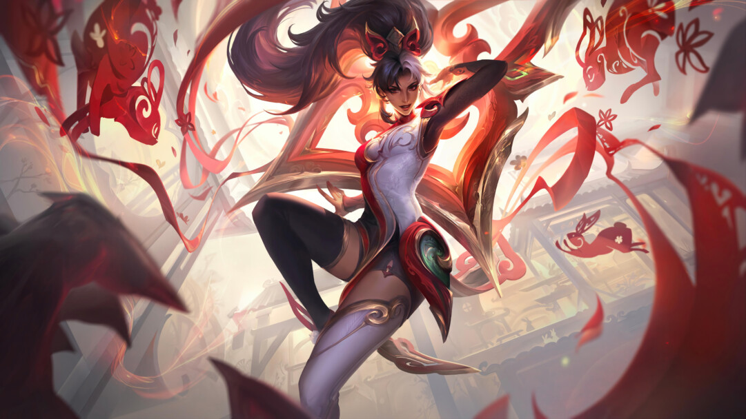 League of Legends 4K wallpaper featuring the Mythic Sivir Skin splash art, showing Sivir holding her crossblade with a red background.