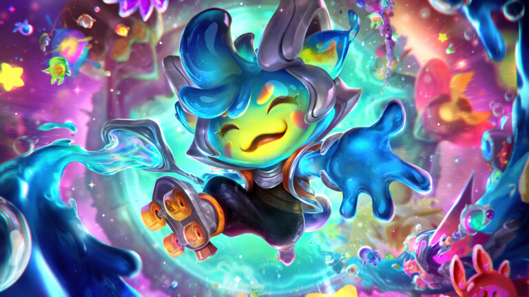 Enjoy this 4K wallpaper of the Space Groove Teemo skin from League of Legends, featuring vibrant colors and funky patterns.