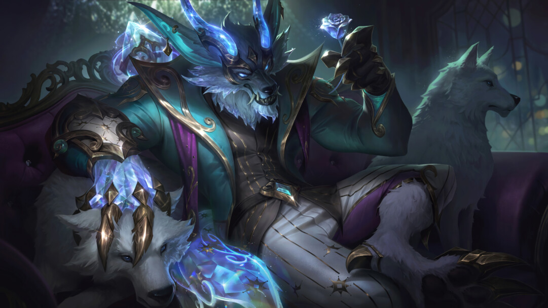 League Of Legends 4K wallpaper featuring the Winterblessed Warwick Prestige Edition LoL skin splash art, with Warwick depicted in a frozen winter landscape with a frosty blue color palette.
