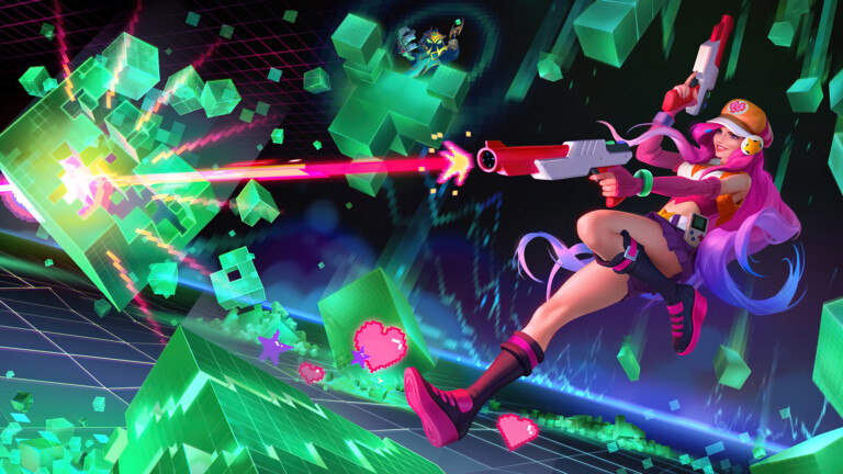 A stunning 4K desktop wallpaper featuring Miss Fortune in her Arcade Runeterra skin from Legends of Runeterra.