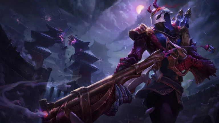 A haunting 4K wallpaper featuring the Blood Moon Jhin skin from League of Legends.
