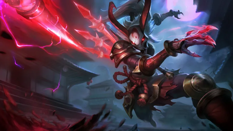 Get this stunning Blood Moon Kalista skin splash art as your new 4K desktop wallpaper. Experience the dark and mysterious allure of the Blood Moon theme in League of Legends.