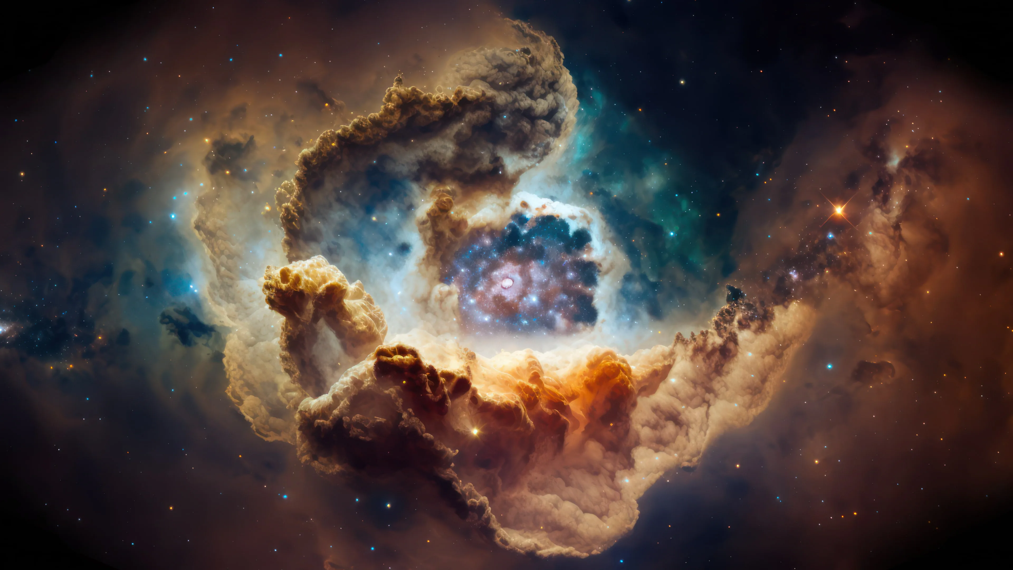 This stunning 4K desktop wallpaper features the Carina Nebula captured through the lens of the James Webb Telescope, generated by AI.