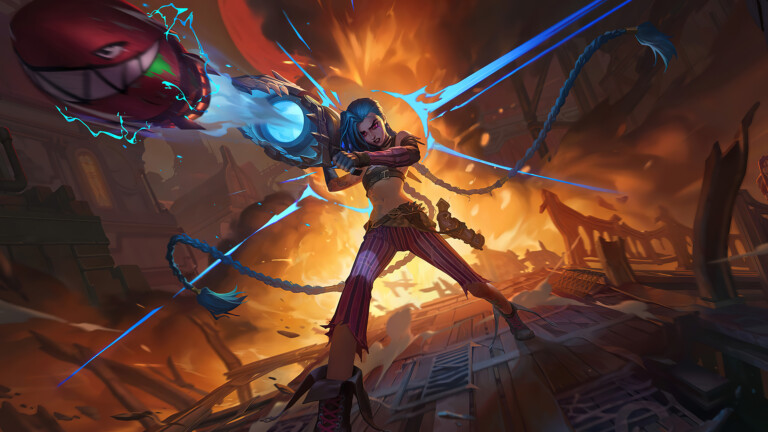 League of Legends 4K wallpaper featuring Jinx Rocket Launcher skin from Legends of Runeterra.