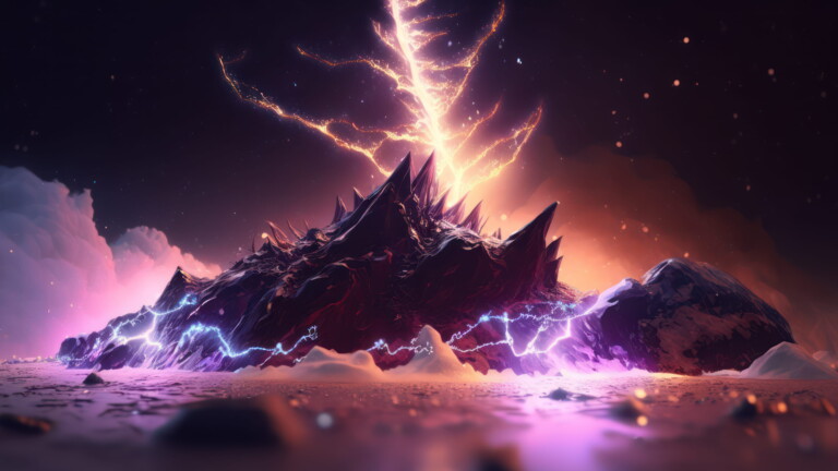 Experience the power and beauty of nature with this mesmerizing 4K wallpaper featuring a mountain with lightning eruption. This stunning wallpaper captures the energy and majesty of a lightning strike as it illuminates the rugged peaks of a majestic mountain range.