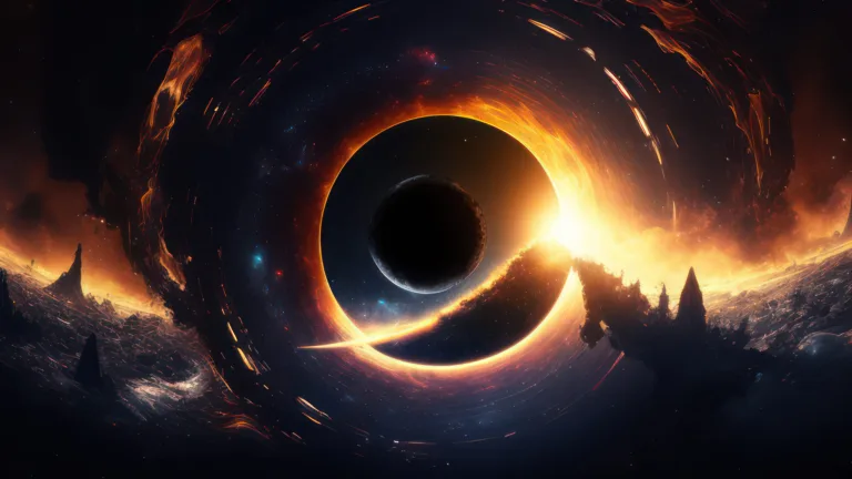 Explore the mysteries of the universe with this mesmerizing 4K wallpaper featuring a mysterious black hole. This abstract wallpaper is generated by AI and captures the enigmatic nature of space and the universe.