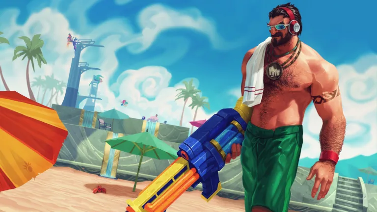 A cool 4K desktop wallpaper featuring the Pool Party Graves skin from the popular game League of Legends.
