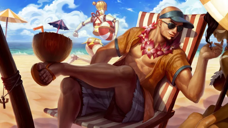 Enjoy the sunny days with the Pool Party Lee Sin Skin in this 4K desktop wallpaper.