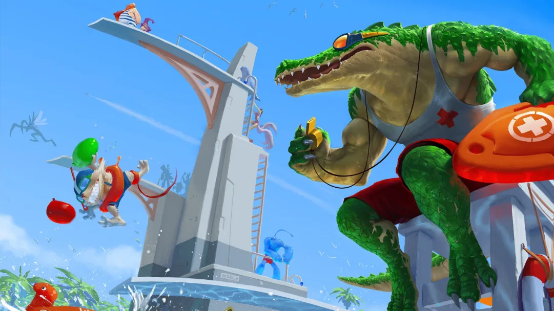 A refreshing 4K desktop wallpaper featuring Pool Party Renekton, a skin in the popular game League of Legends.