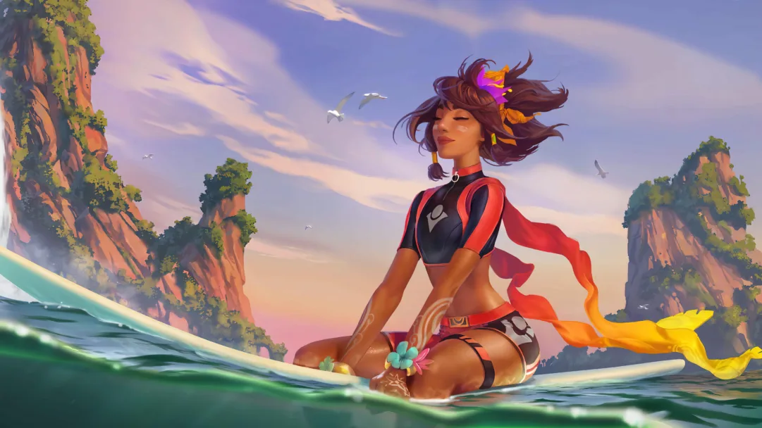 A refreshing 4K wallpaper featuring the Taliyah Pool Party skin from League of Legends: Legends of Runeterra. Get in the summer mood with this colorful wallpaper!