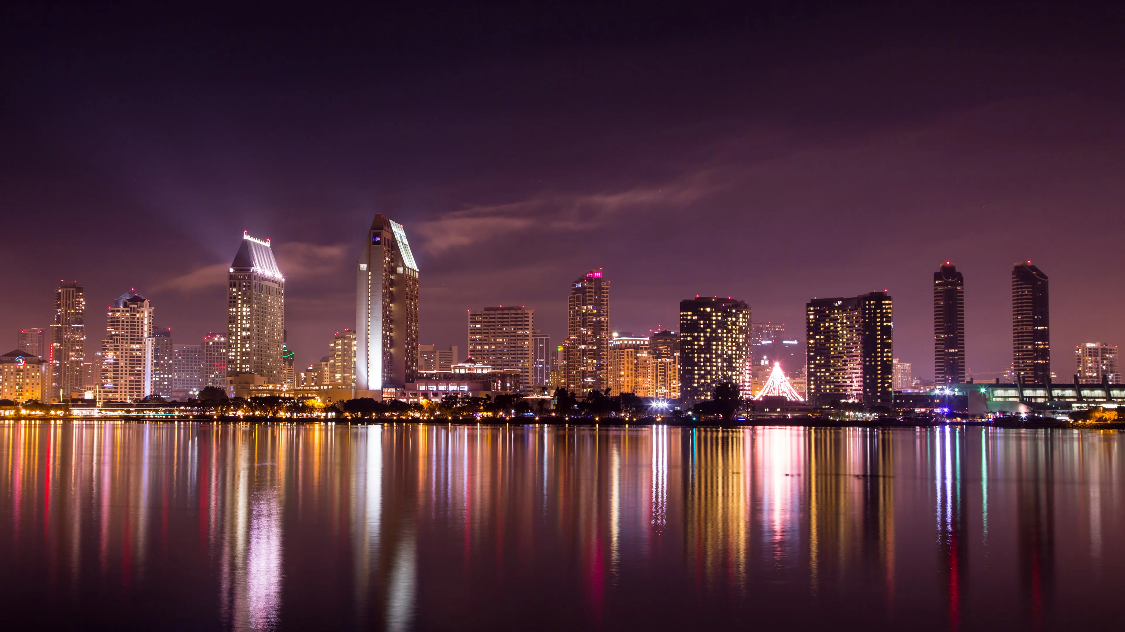 San Diego Skyline Cityscape at Night 4K Wallpaper jpg