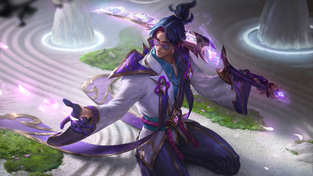 LoL 4K desktop wallpaper featuring the Spirit Blossom Master Yi Prestige Skin from the popular video game, League of Legends.
