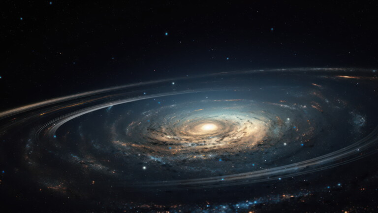 Experience the beauty of the universe with this stunning 4K wallpaper of a spiral galaxy adorned with shimmering stars. This mesmerizing space wallpaper is perfect as a background or desktop wallpaper, and will transport you to the depths of the cosmos.