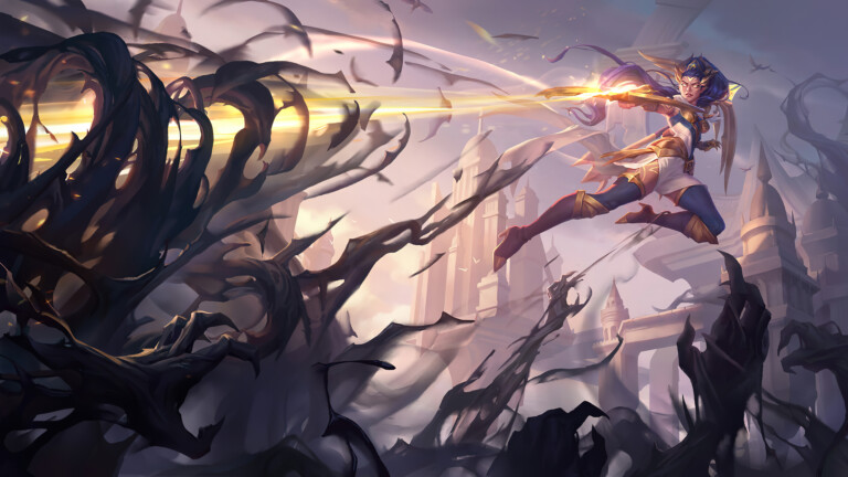 A beautiful 4K desktop wallpaper featuring the Arclight Vayne skin from Legends of Runeterra.