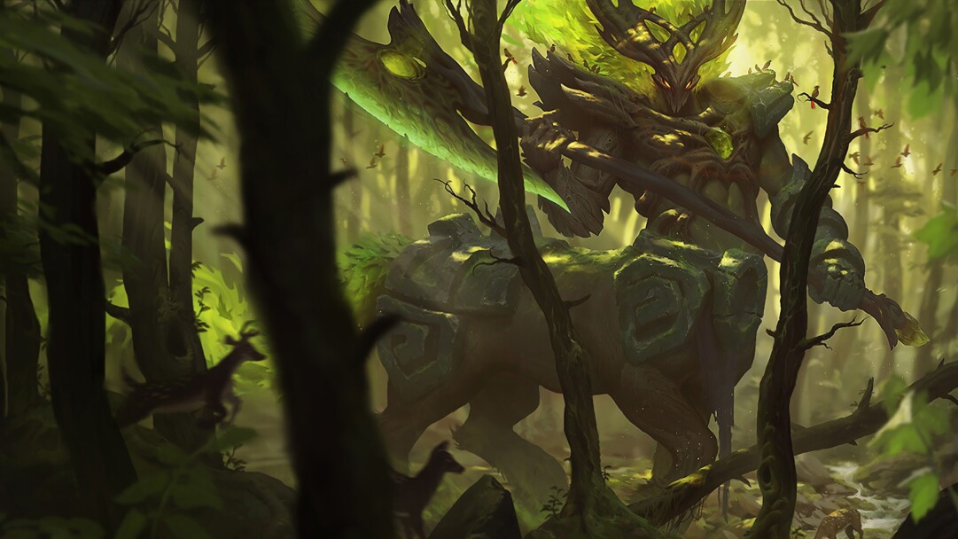 A stunning 4K desktop wallpaper featuring the Elderwood Hecarim skin from League of Legends.