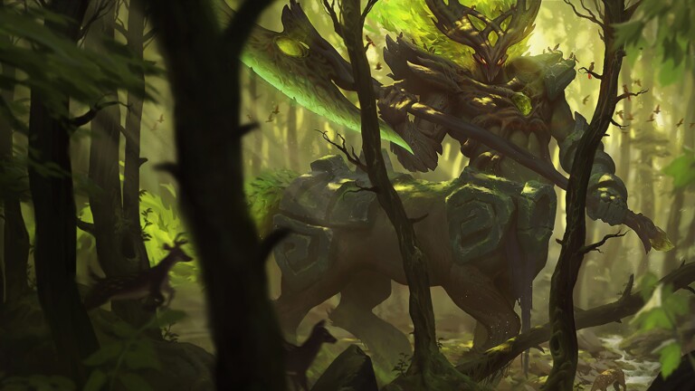 A stunning 4K desktop wallpaper featuring the Elderwood Hecarim skin from League of Legends.