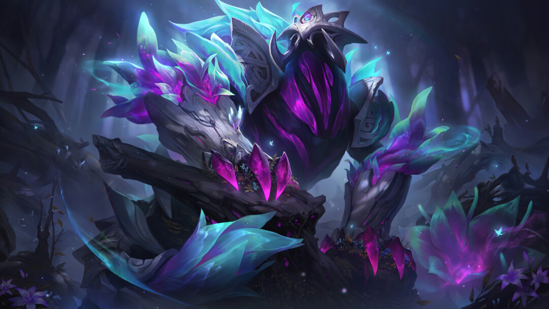 Experience the enchanting Elderwood Rek'Sai skin with this stunning 4K desktop wallpaper. Set in the mystical Elderwood forest, this League of Legends wallpaper is sure to transport you to another world.