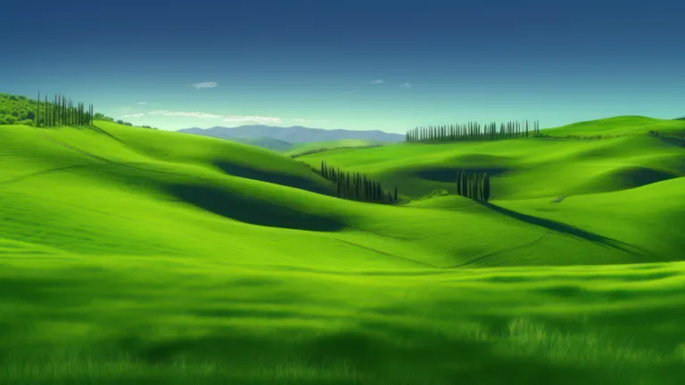 Experience the beauty of nature with this stunning AI-generated 4K wallpaper featuring green meadows scenery. This outdoor landscape wallpaper showcases the serene beauty of nature with lush green grass and breathtaking views.