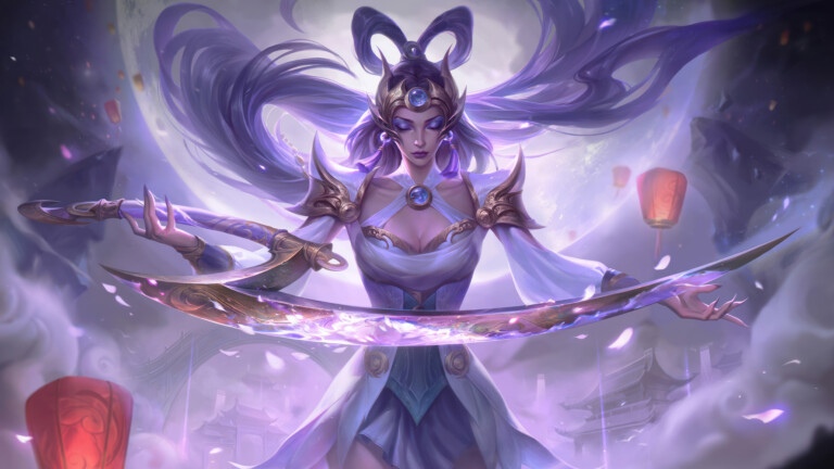 A stunning 4K desktop wallpaper featuring Lunar Goddess Diana Pearl Chroma skin from the popular video game League of Legends.