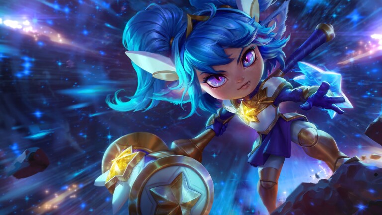 A stunning 4K desktop wallpaper featuring the Poppy Star Guardian skin from League of Legends.