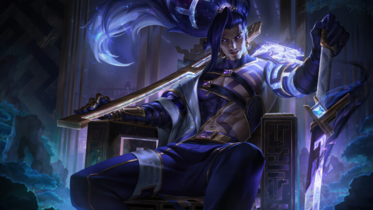 A stunning 4K desktop wallpaper featuring the Prestige Inkshadow Yasuo skin from League of Legends.