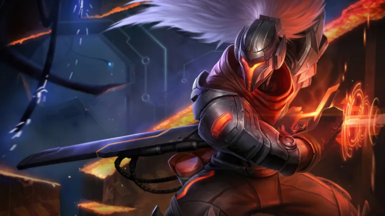 A stunning 4K desktop wallpaper featuring the Project Yasuo skin from League of Legends.