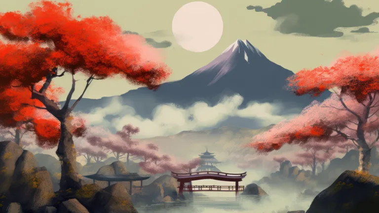 An eye-catching and vibrant Japanese painting in rich red tones, AI-generated and available in stunning 4K resolution. This digital artwork features an abstract design with traditional Japanese influences, perfect for adding a touch of Eastern charm to your device.