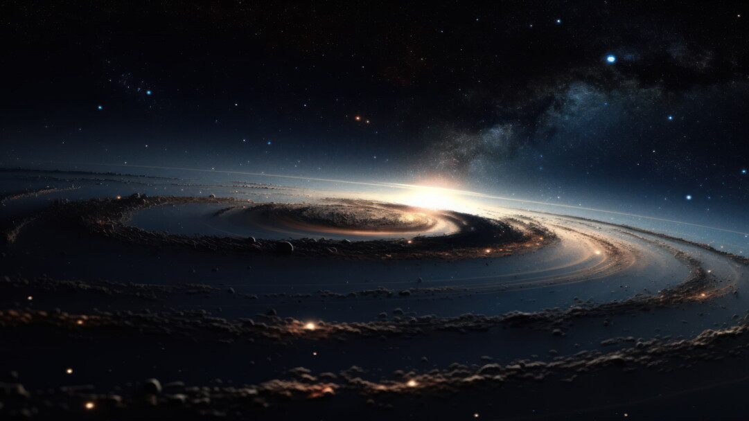 Experience the awe-inspiring beauty of the Spiraling Sands Galaxy in stunning 4K resolution with this AI-generated wallpaper.