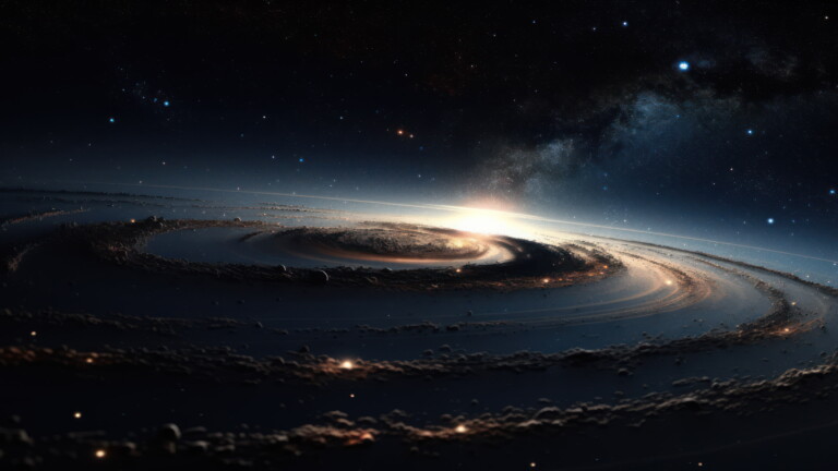 Experience the awe-inspiring beauty of the Spiraling Sands Galaxy in stunning 4K resolution with this AI-generated wallpaper.