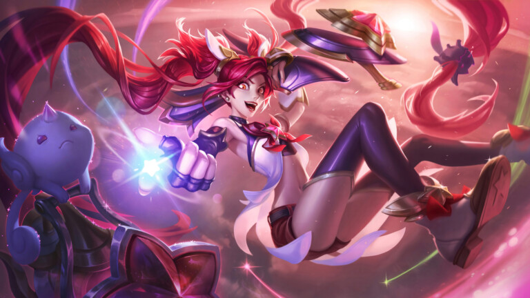 A stunning 4K desktop wallpaper featuring the Star Guardian Jinx skin from League of Legends Wild Rift.