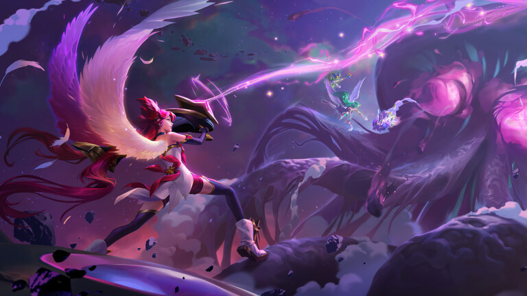 A stunning 4K desktop wallpaper featuring the Star Guardian Jinx skin from Legends of Runeterra.