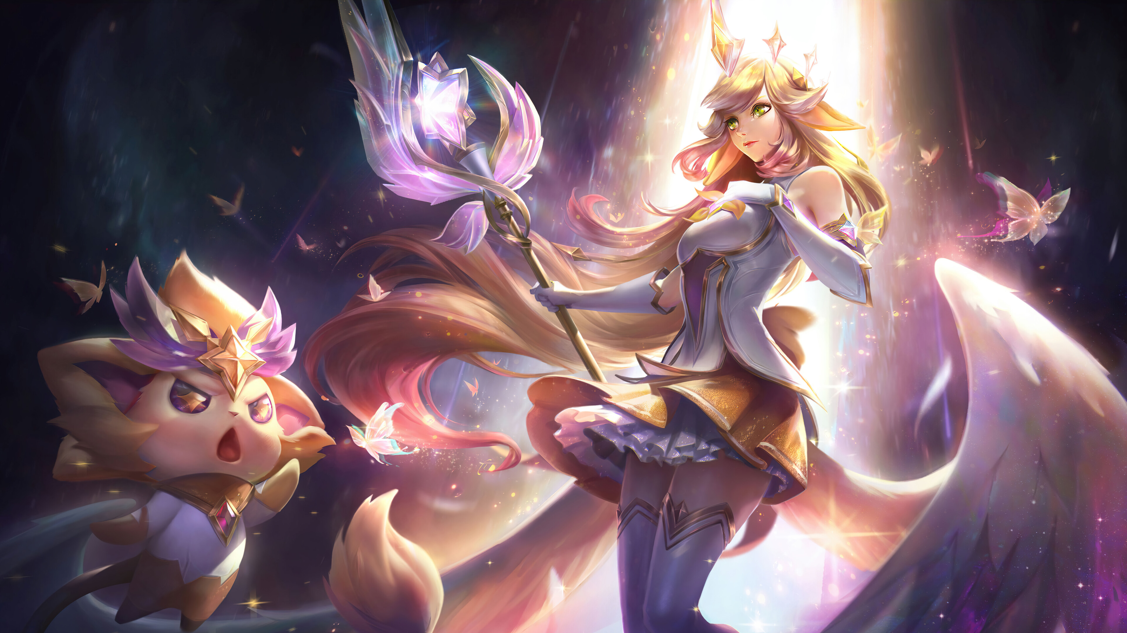 A beautiful 4K desktop wallpaper featuring the Prestige Star Guardian Soraka skin from League of Legends.