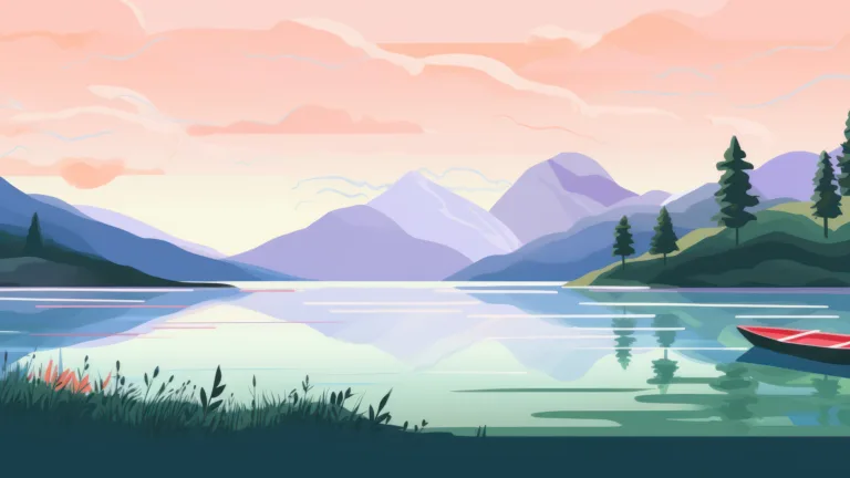 This stunning 4K wallpaper features a beautiful summer lake landscape illustrated by artificial intelligence. The vivid colors and intricate details of this AI-generated scene are perfect for nature and outdoor enthusiasts looking for a unique and high-quality wallpaper.