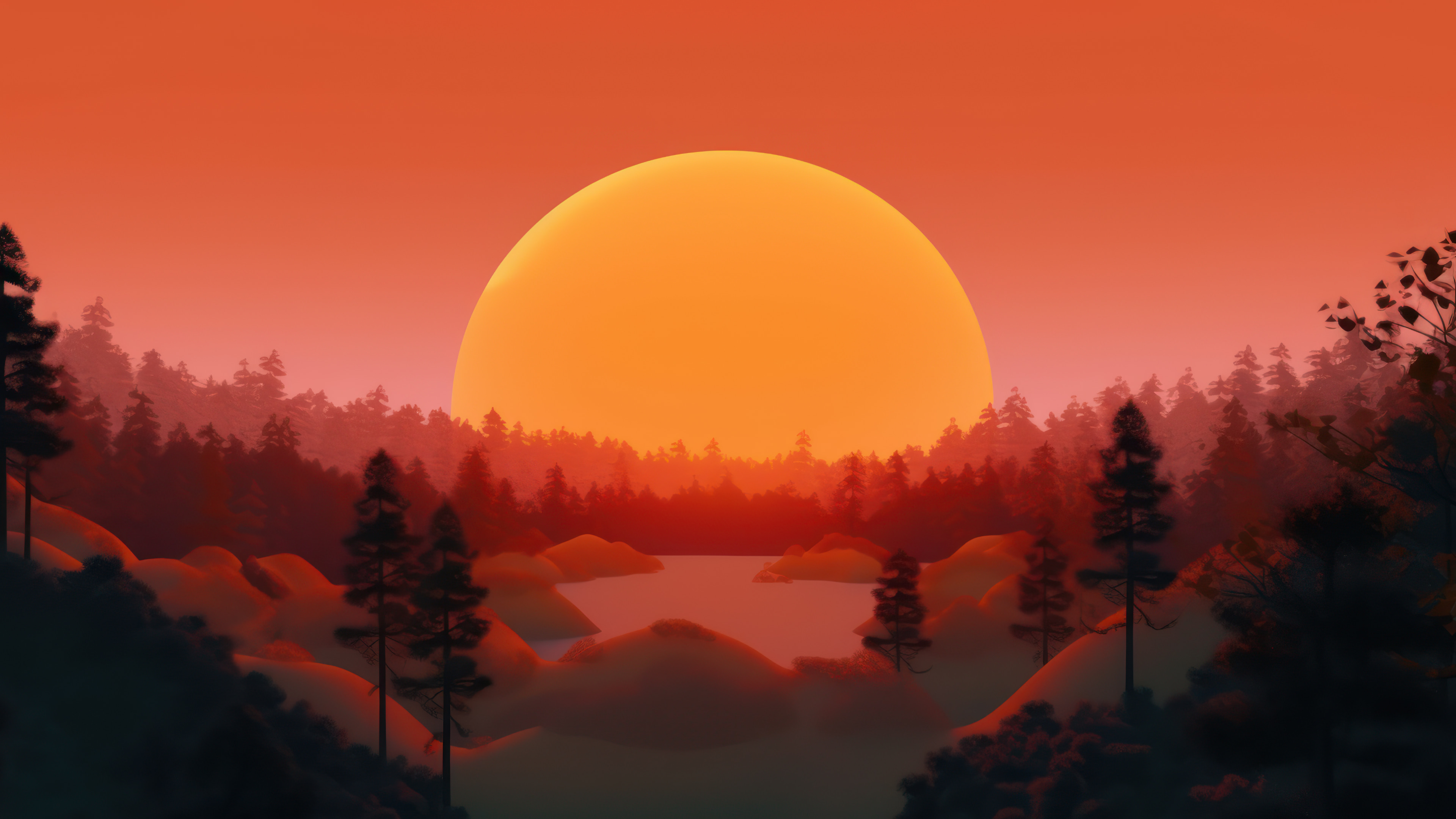 Sunset Forest Scenery AI Generated 4K Wallpaper - Pixground - Download ...