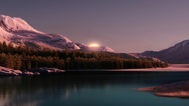 A stunning digital art wallpaper featuring a breathtaking evening scenery with a beautiful natural field in the foreground.
