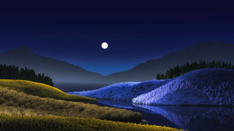 Bring the tranquility of a night landscape to your desktop with this stunning 4K wallpaper. This peaceful wallpaper features a serene night scene of a vast, open field under a dark, moonlit sky, perfect for creating a peaceful ambiance on your computer or desktop.