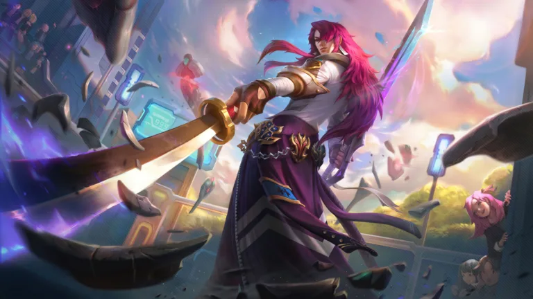 A captivating 4K wallpaper featuring the Battle Academia Yone skin from League of Legends. Yone, the skilled swordsman, is depicted in his Battle Academia attire, ready for intense combat in the vibrant world of League of Legends.