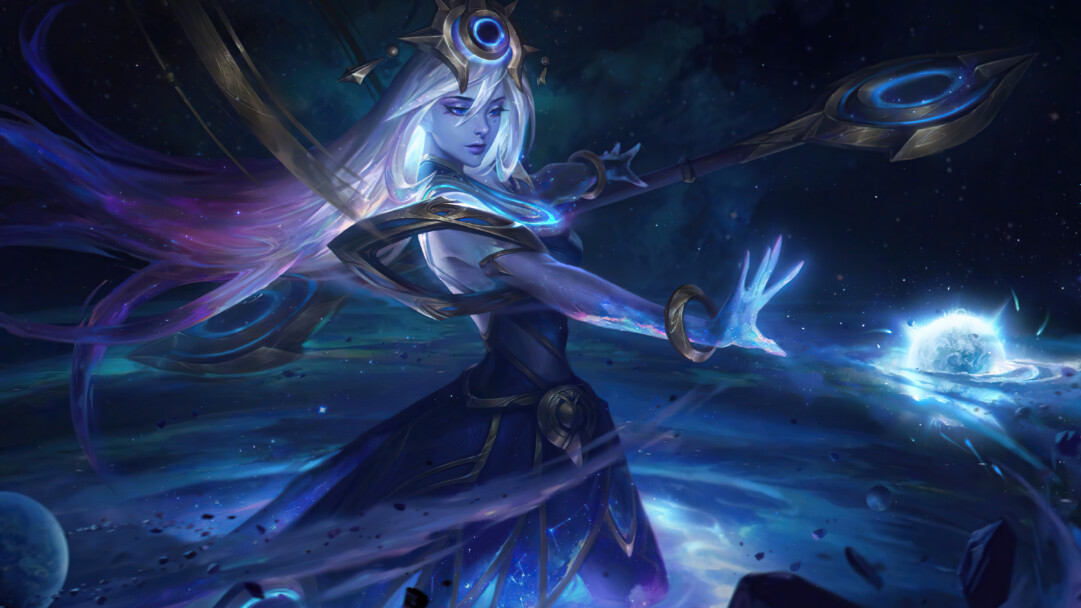A stunning 4K desktop wallpaper featuring the Cosmic Lux skin from League of Legends.
