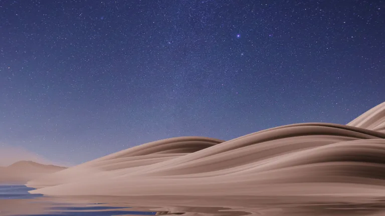 A captivating digital artwork of a desert nightscape in stunning 4K resolution. This high-resolution piece showcases a mesmerizing landscape of sandy dunes under a starry night sky.