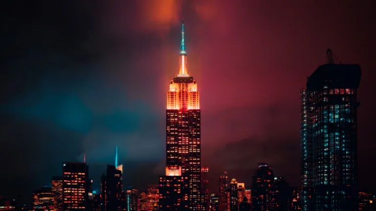 A stunning 4K wallpaper featuring the iconic Empire State Building. This architectural masterpiece showcases the grandeur of the cityscape with its urban skyline and modern skyscrapers.