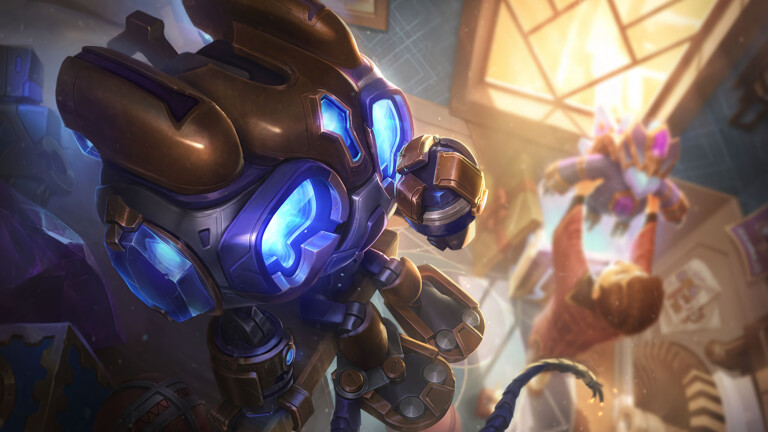 A captivating 4K wallpaper featuring the Hextech Amumu skin from League of Legends. Amumu, the Sad Mummy, is showcased with his exclusive Hextech skin, adorned with intricate mechanical details and a touch of magic.