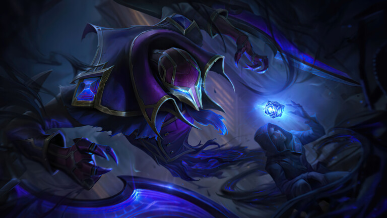A mesmerizing 4K wallpaper featuring the Hextech Nocturne skin from League of Legends. Nocturne, the menacing champion, is depicted in his Hextech form, emanating an otherworldly glow against a dark background.