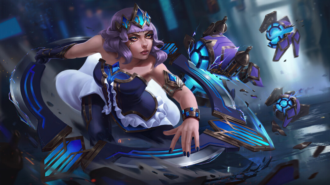 A captivating 4K wallpaper showcasing the Hextech Qiyana skin from League of Legends. Qiyana, the Empress of the Elements, is depicted in her stunning Hextech attire, wielding her elemental powers with style and grace.